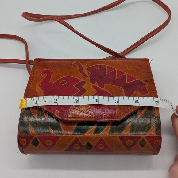 Vintage Orange Red Safari Elephant Leather Crossbody Bag Purse - Picture 12 of 14